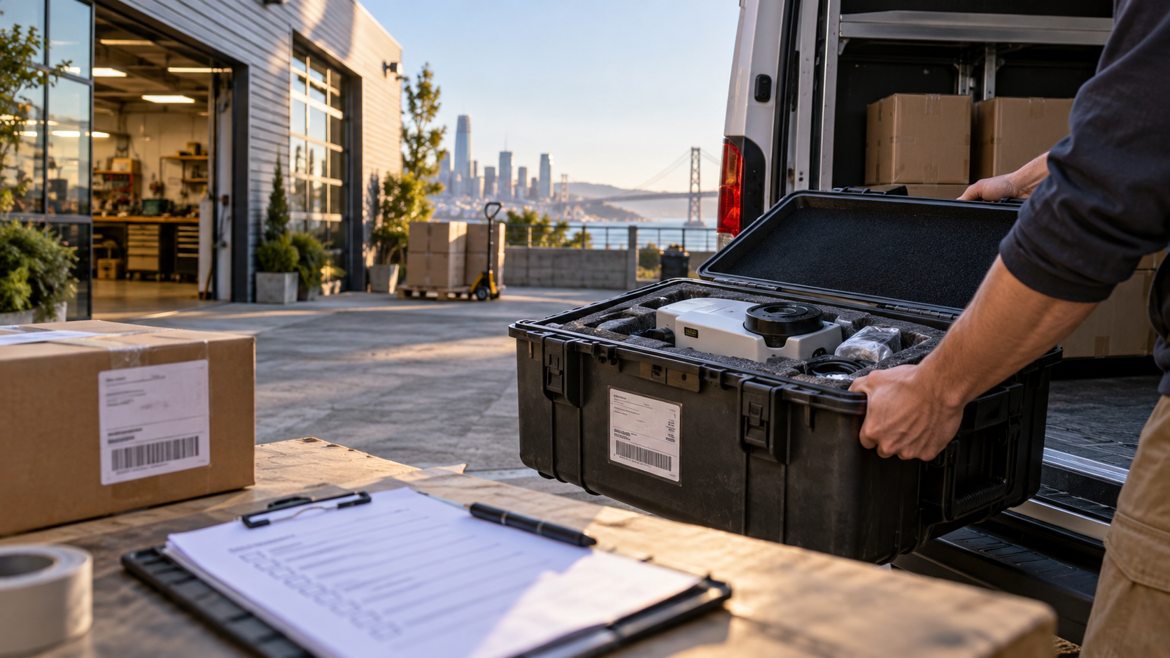 Protective prototype case, transit log, and testing-site map.